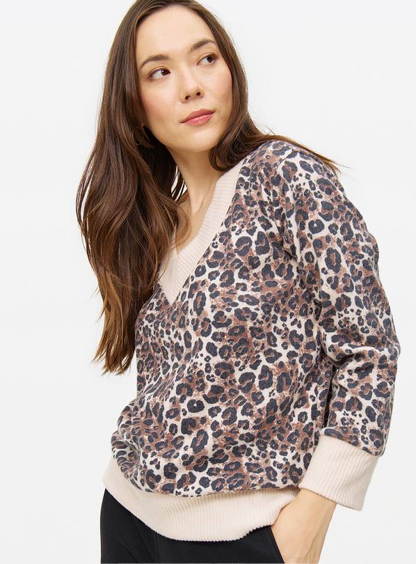 Leopard Print V Neck Soft Touch Co-ord Jumper L